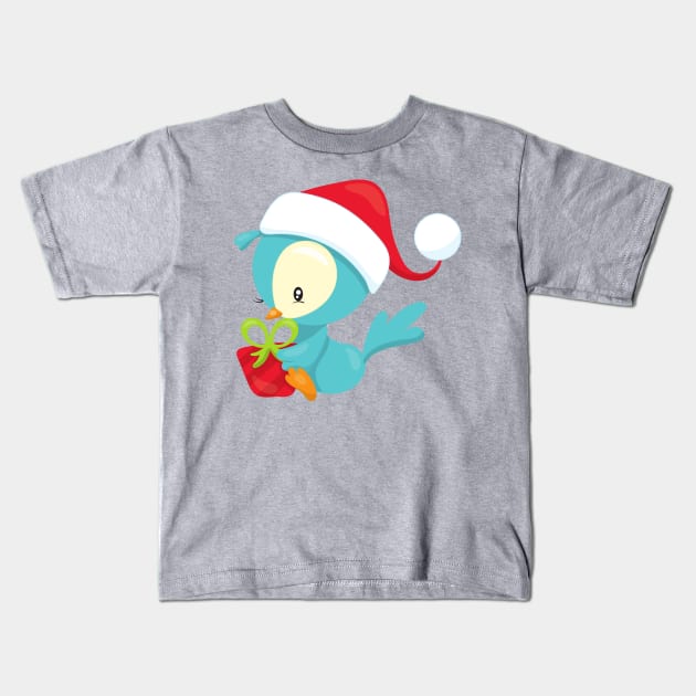 Christmas Bird, Cute Bird, Santa Hat, Gift, Xmas Kids T-Shirt by Jelena Dunčević